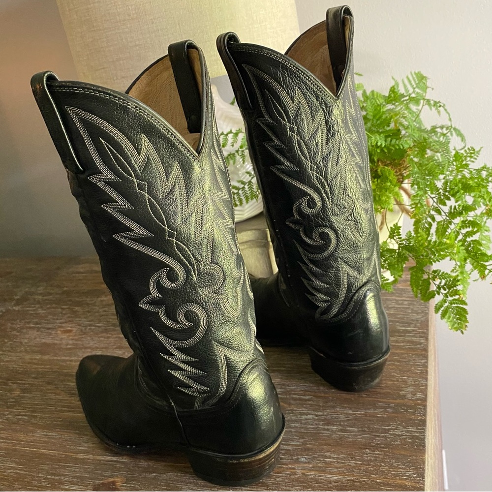 Vintage Mens Dan Post Leather Western Cowboy Boots 8.5 D Black - Picture 8 of 11